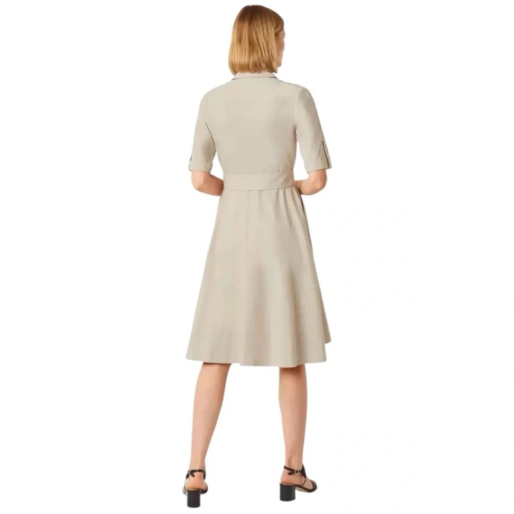 Hobbs Women’s Cream Tyra Fit & Flare Shirt Sleeve Midi Shirt Dress Sz 2 Preppy - Picture 4 of 11